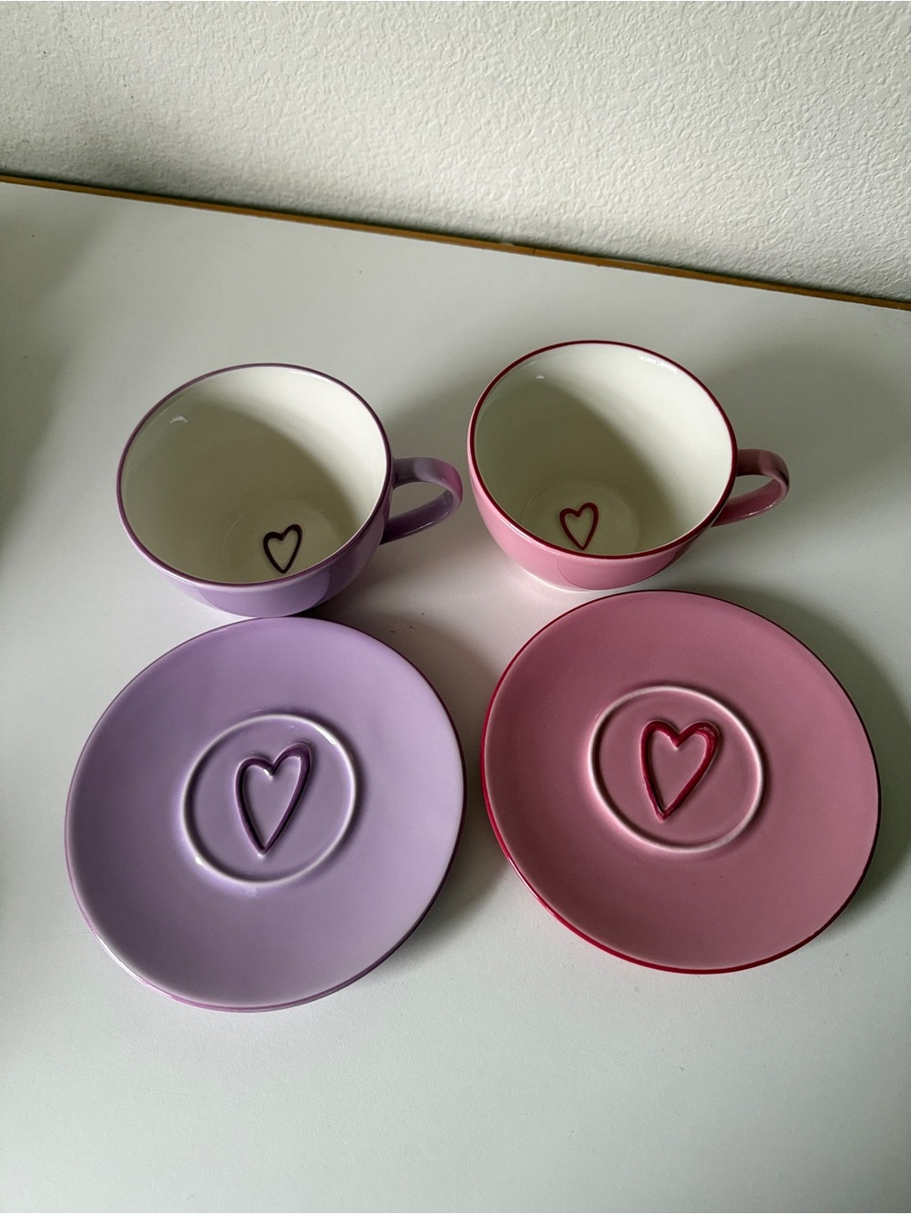 Starbucks 2006 Pink and Lavender Heart Ceramic Mug and Saucer Set